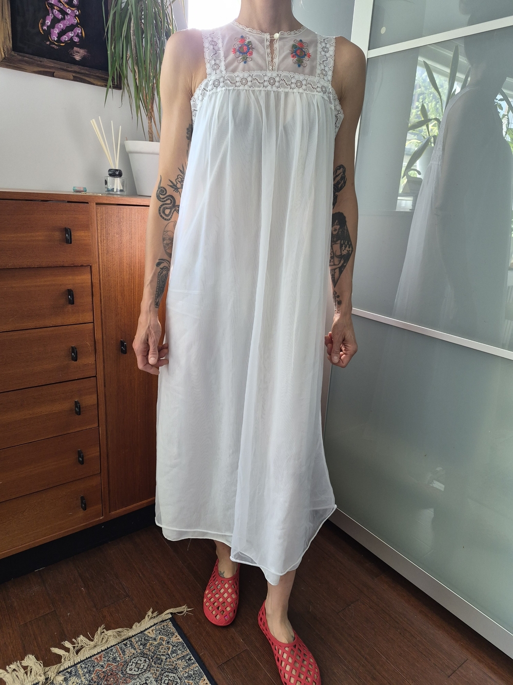 Vintage French Maid White Lace Slip